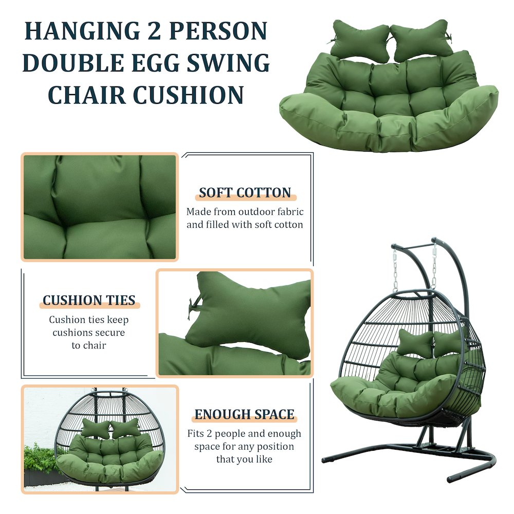 Wicker 2 Person Double Folding Hanging Egg Swing Cushion. Picture 3