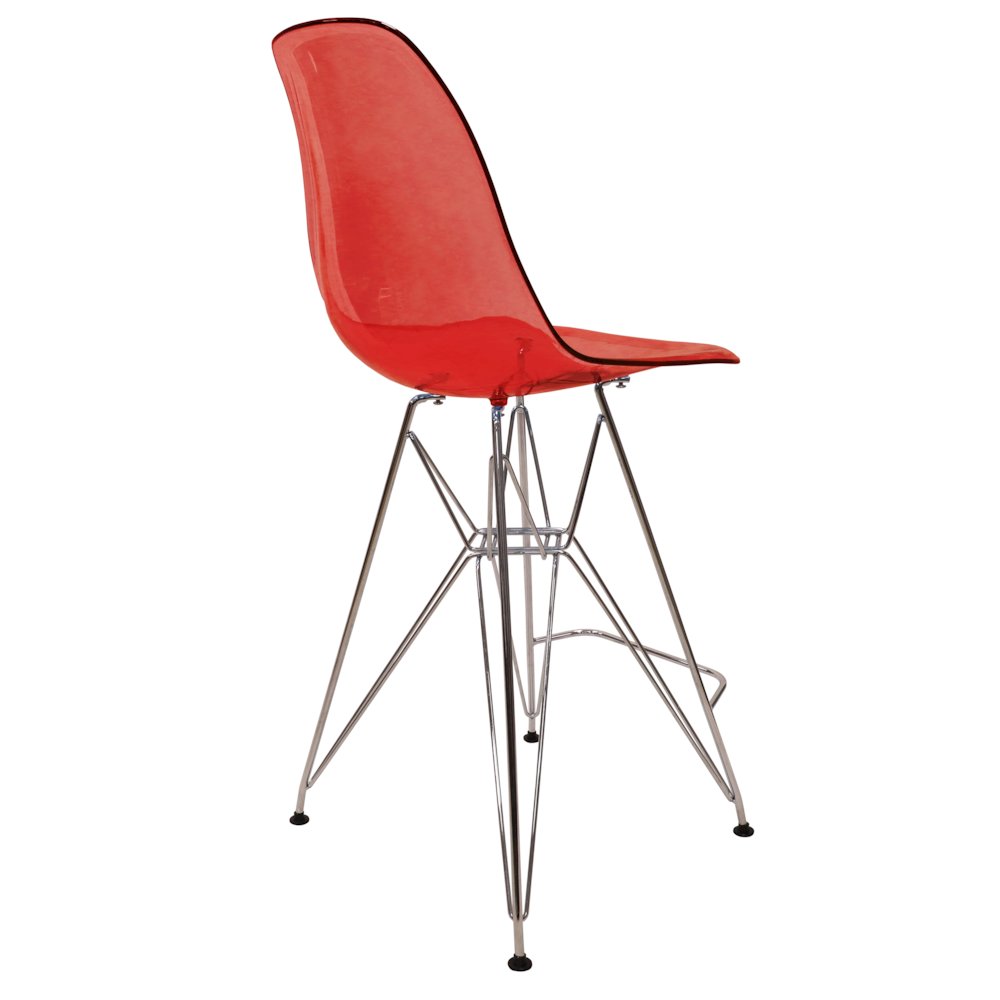 Cresco Modern Acrylic Barstool with Chrome Base and Footrest in Transparent Red. Picture 4