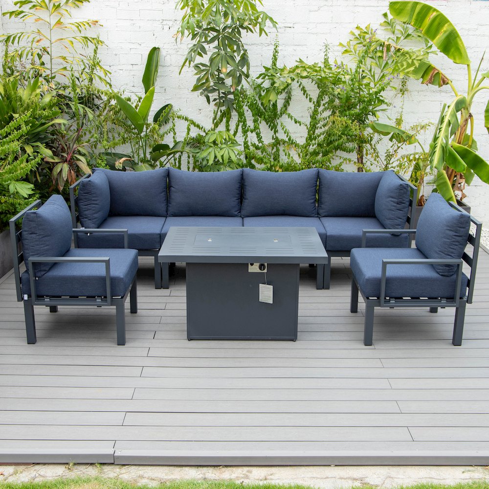Chelsea 7-Piece Patio Sectional And Fire Pit Table Black Aluminum With Cushions. Picture 29