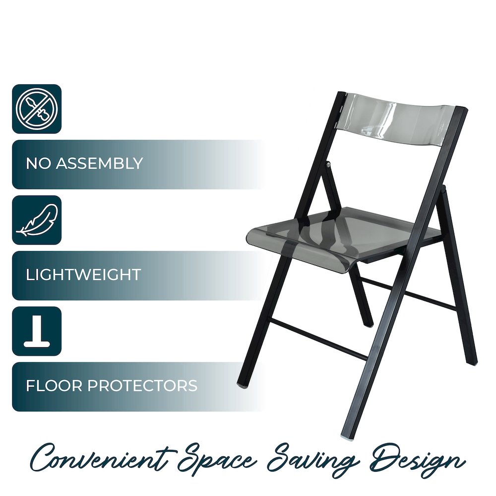 Menno Modern Acrylic Folding Chair Black Frame With Trans Black Seat. Picture 5