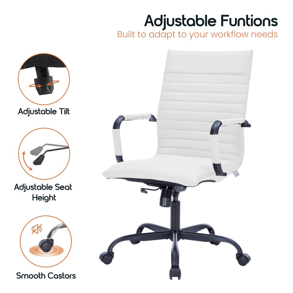 Harris Leather Home High-Back Office Chair in White With Black Frame. Picture 9