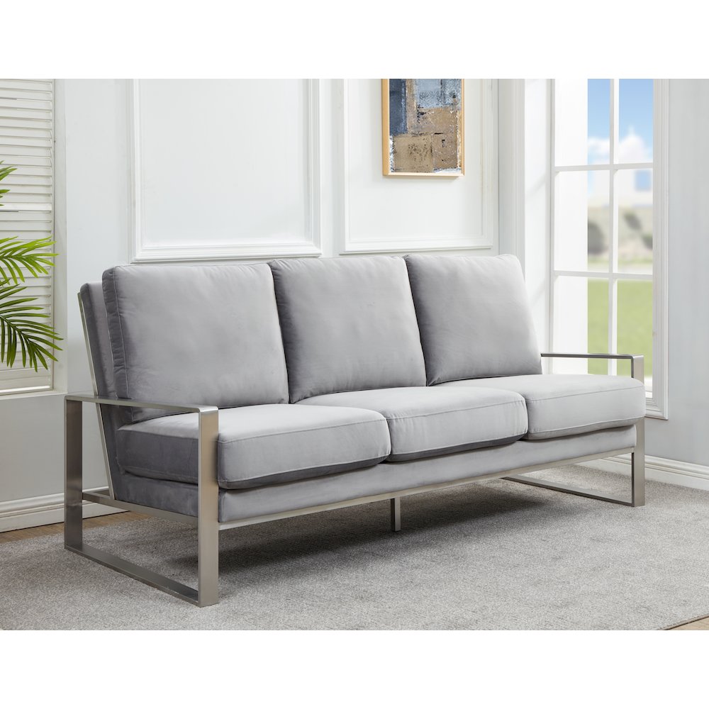 Jefferson Contemporary Modern Design Velvet Sofa With Silver Frame. Picture 2