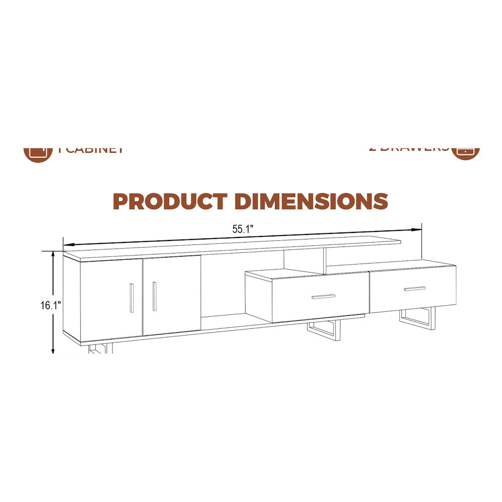 Avery Mid-Century Modern TV Stand with MDF Cabinet and Powder Coated Steel Legs. Picture 18