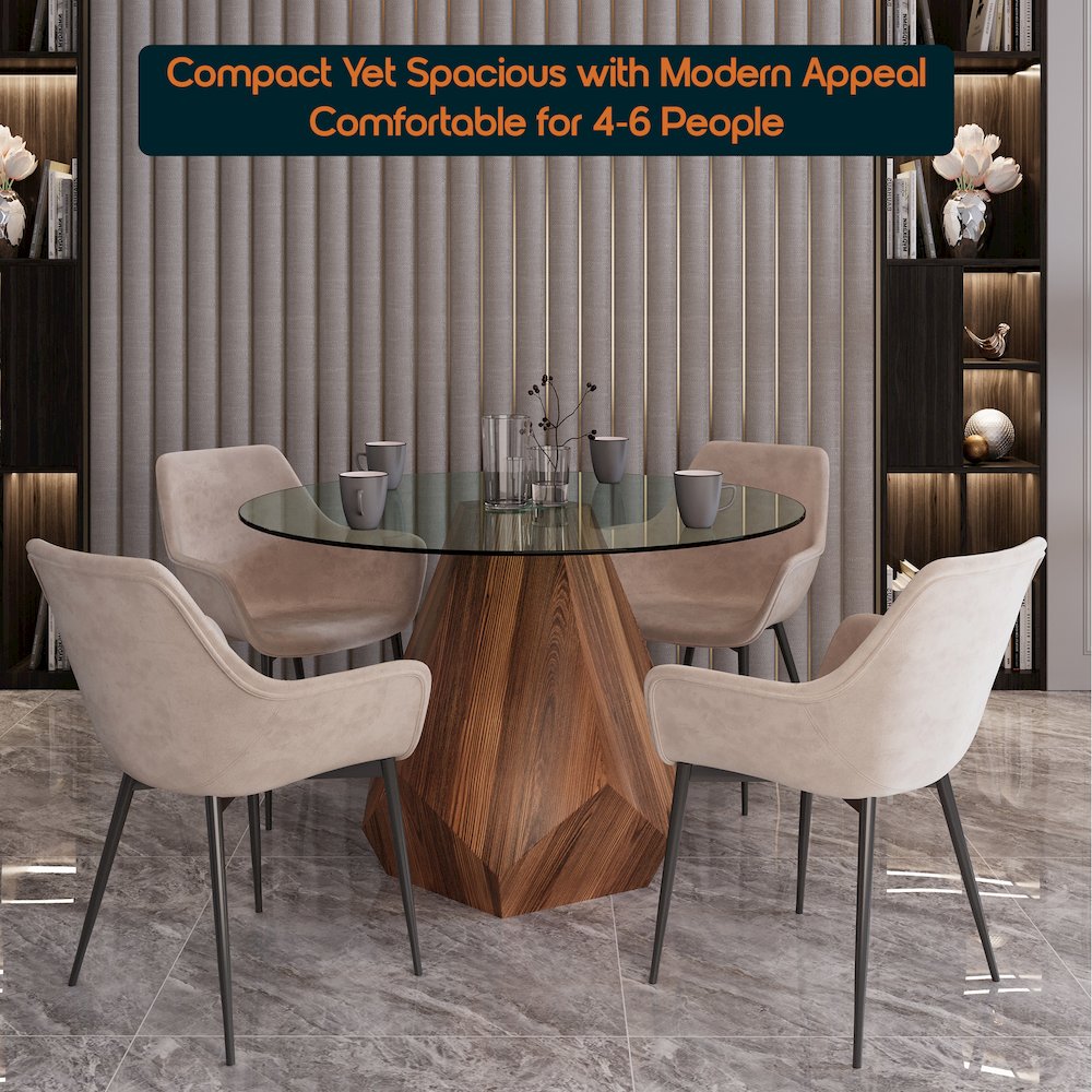 Nebo Modern Dining Table in Walnut Base with Clear Glass Top. Picture 4