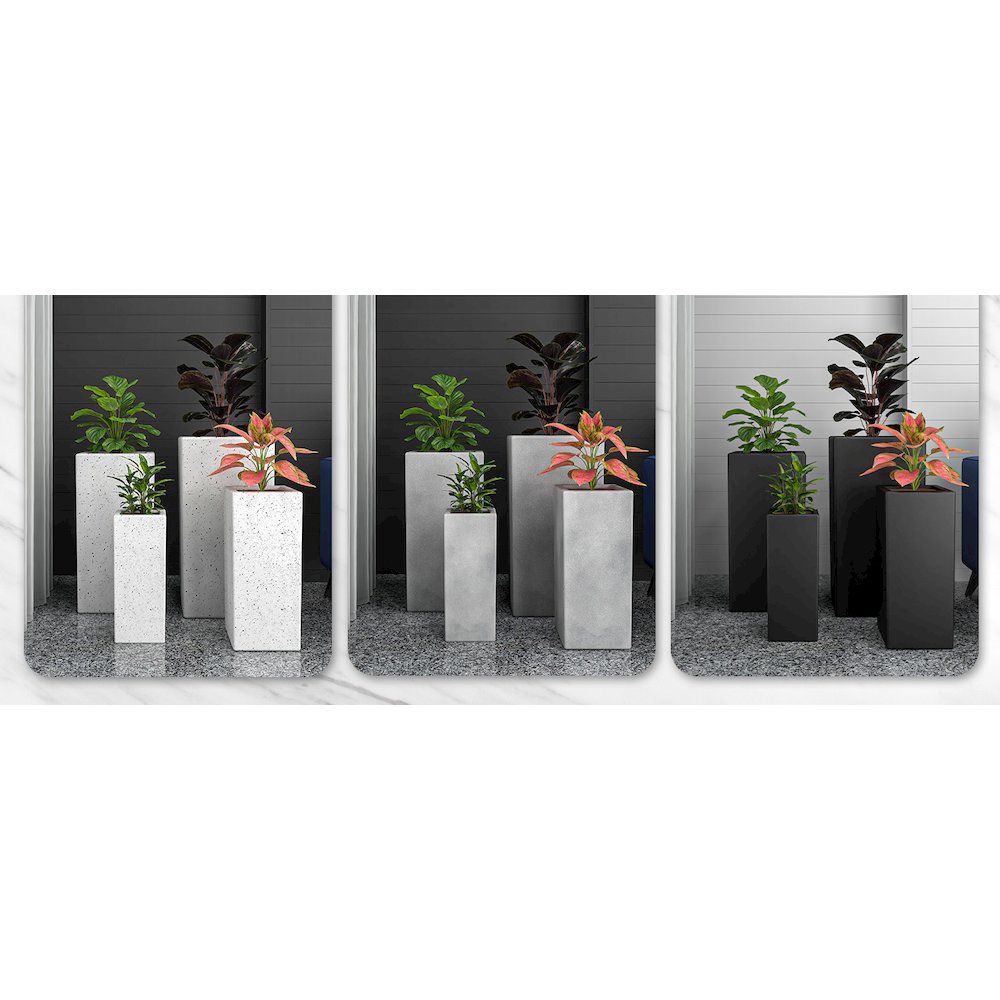 Terra Series Poly Stone Planter in Dotted White 10.2" x 10.2" 23.6" High. Picture 2