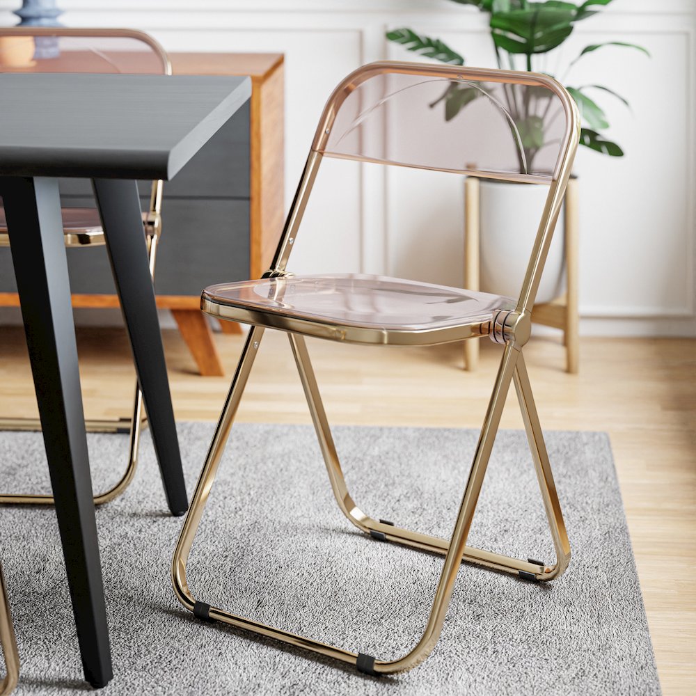 Lawrence Acrylic Folding Chair With Gold Metal Frame. Picture 8