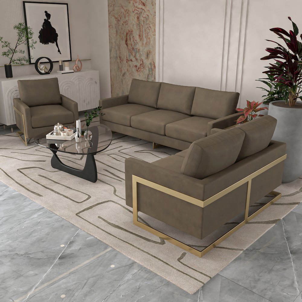 Lincoln 3-Piece Velvet Living Room Sofa Set With Gold Frame. Picture 16