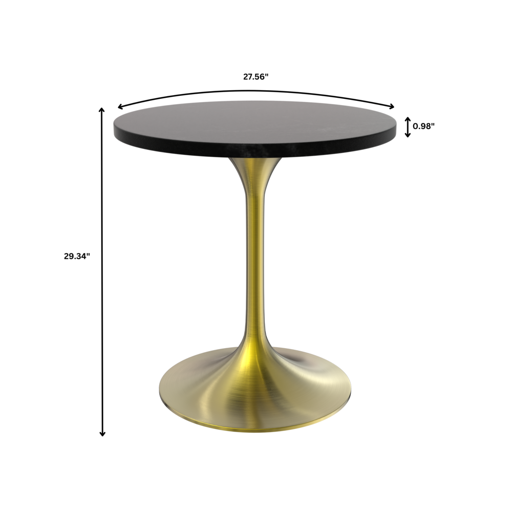 Verve Collection 27" Round Dining Table, Brushed Gold Base with Black MDF Top. Picture 11