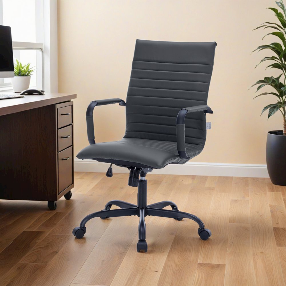 Harris Leather Home High-Back Office Chair in Grey With Black Frame. Picture 15