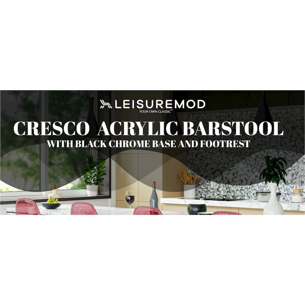 Modern Acrylic Bar stool Cresco Collection Black Base with Trans Red seat. Picture 39
