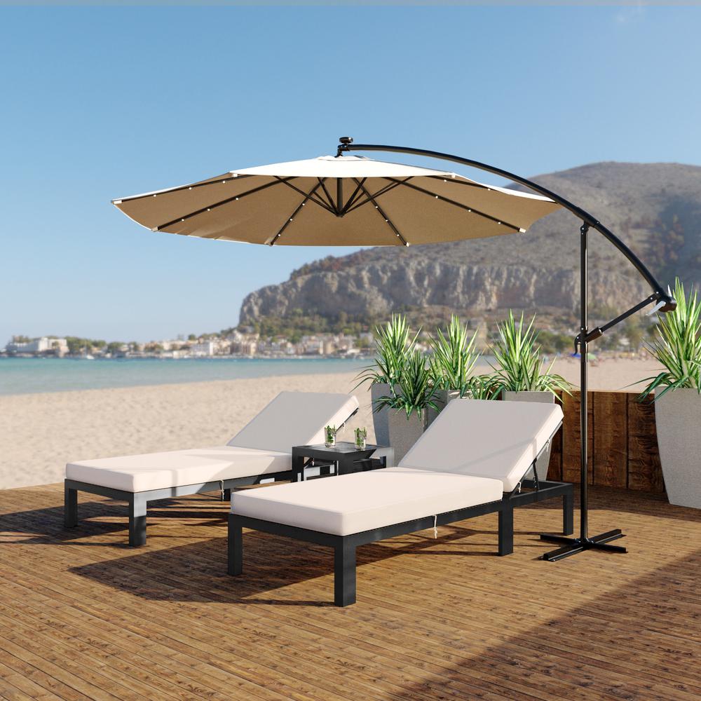 Outdoor 10 Ft Offset Cantilever Hanging Patio Umbrella With Solar Powered LED. Picture 20