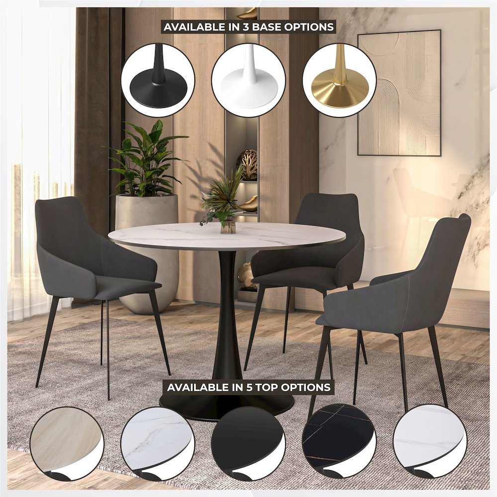 Bristol, 40" Round dining table in Black Base with White top. Picture 24