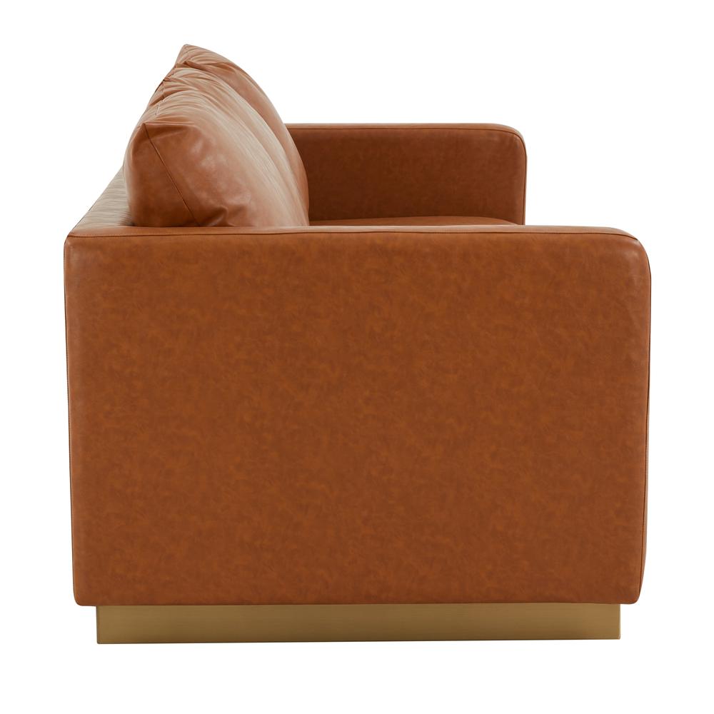 Nervo Modern Mid-Century Upholstered Leather Sofa with Gold Frame. Picture 4