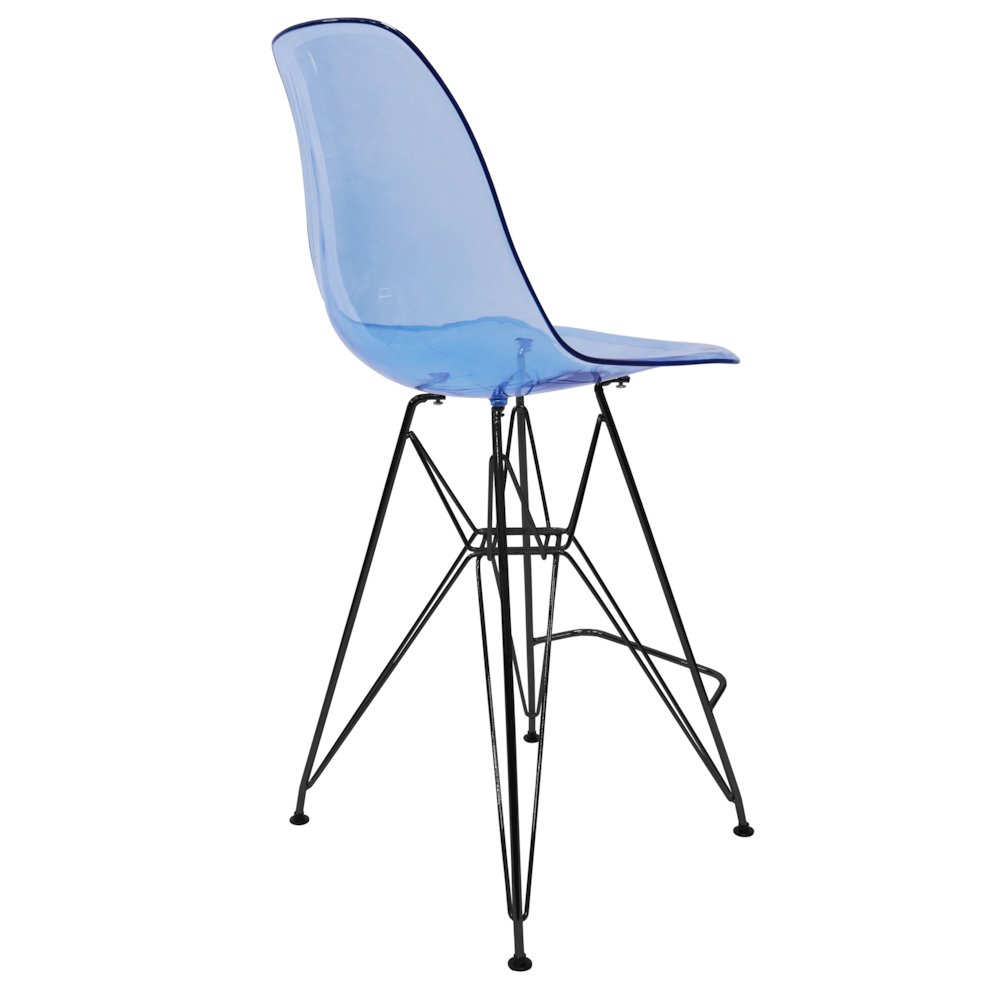 Modern Acrylic Bar stool Cresco Collection Black Base with Trans Blue seat. Picture 18
