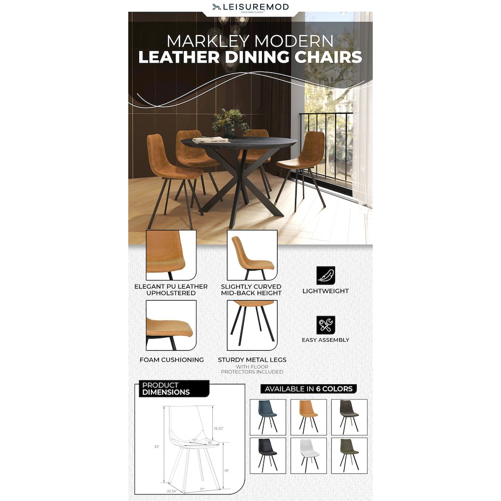Markley Modern Leather Dining Chair With Metal Legs. Picture 2
