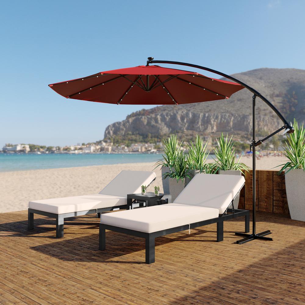Outdoor 10 Ft Offset Cantilever Hanging Patio Umbrella With Solar Powered LED. Picture 16