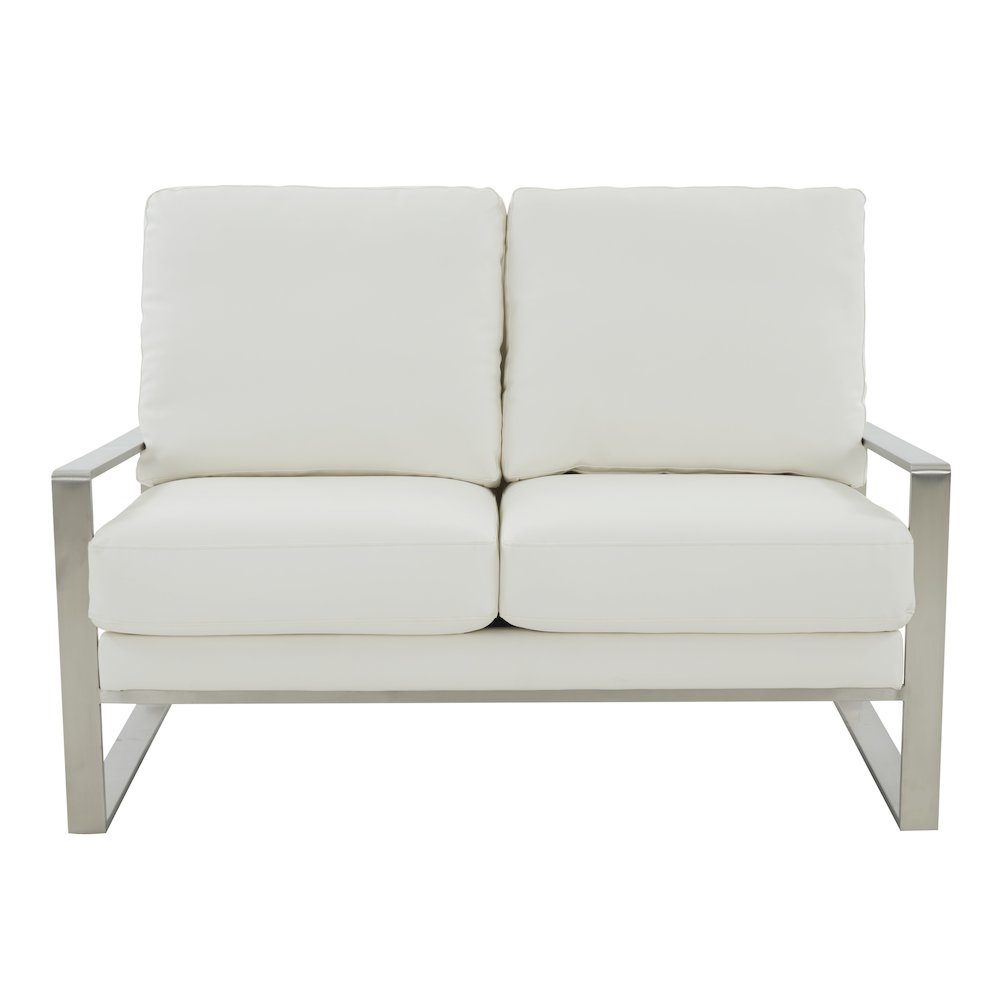 Jefferson Contemporary Modern Faux Leather Loveseat With Silver Frame. Picture 3