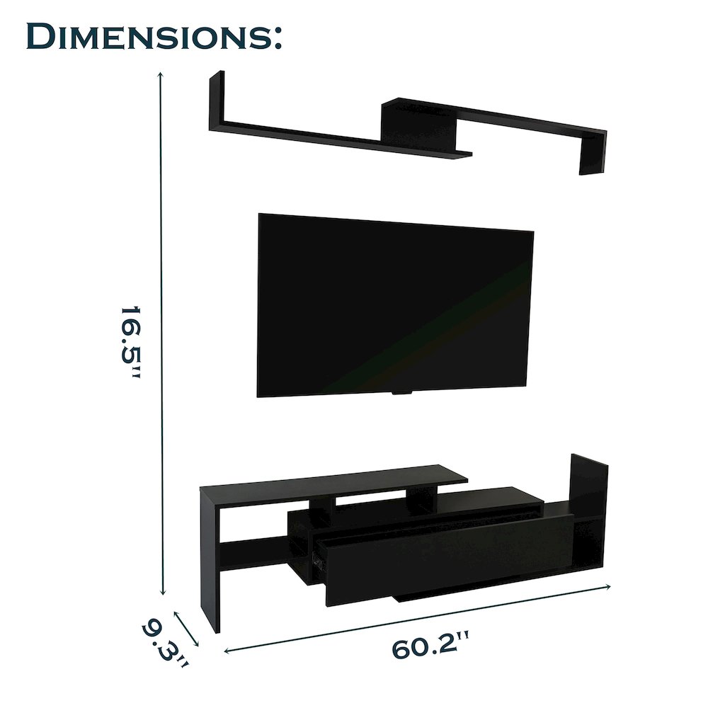 Surrey Modern TV Stand with MDF Shelves and Bookcase in Ebony. Picture 5