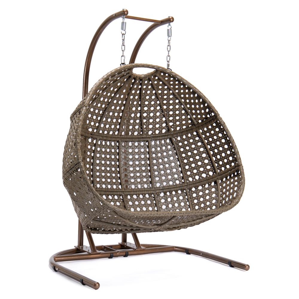 LeisureMod Wicker Hanging Double Egg Swing Chair  EKDBG-57BU. Picture 6