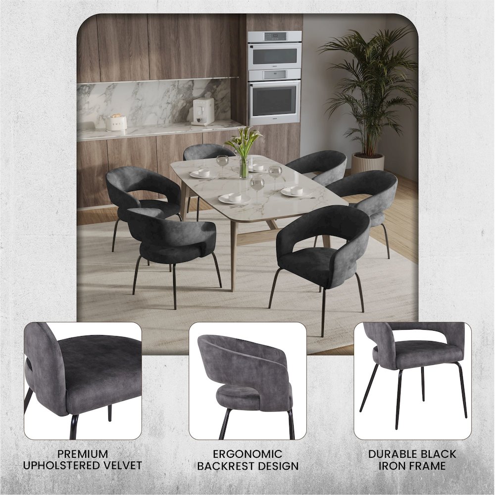Gavin Series Modern Chair Black Frame in Charcoal Set of 4. Picture 7
