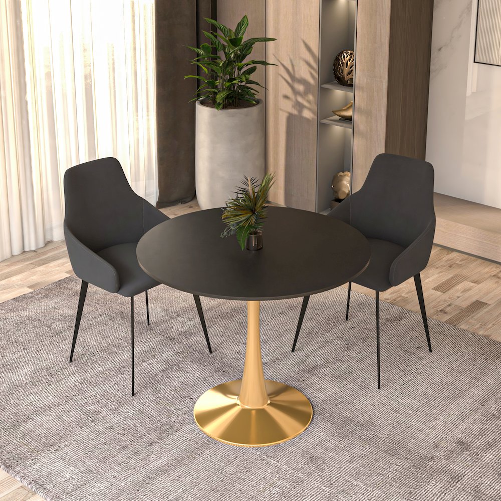 Bristol 31" round dining table Gold Base With Black Top. Picture 7