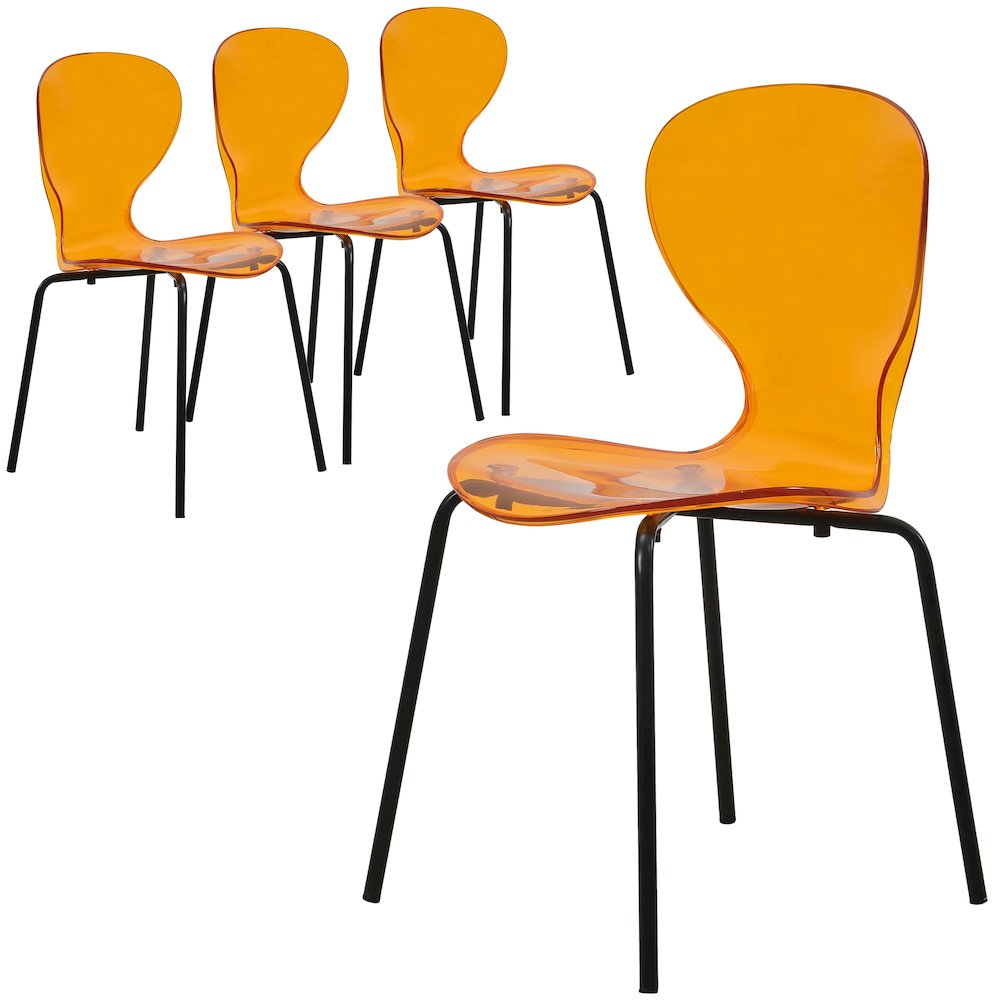 Modern Oyster Transparent Side Chair in Black Base Set of 4. Picture 2