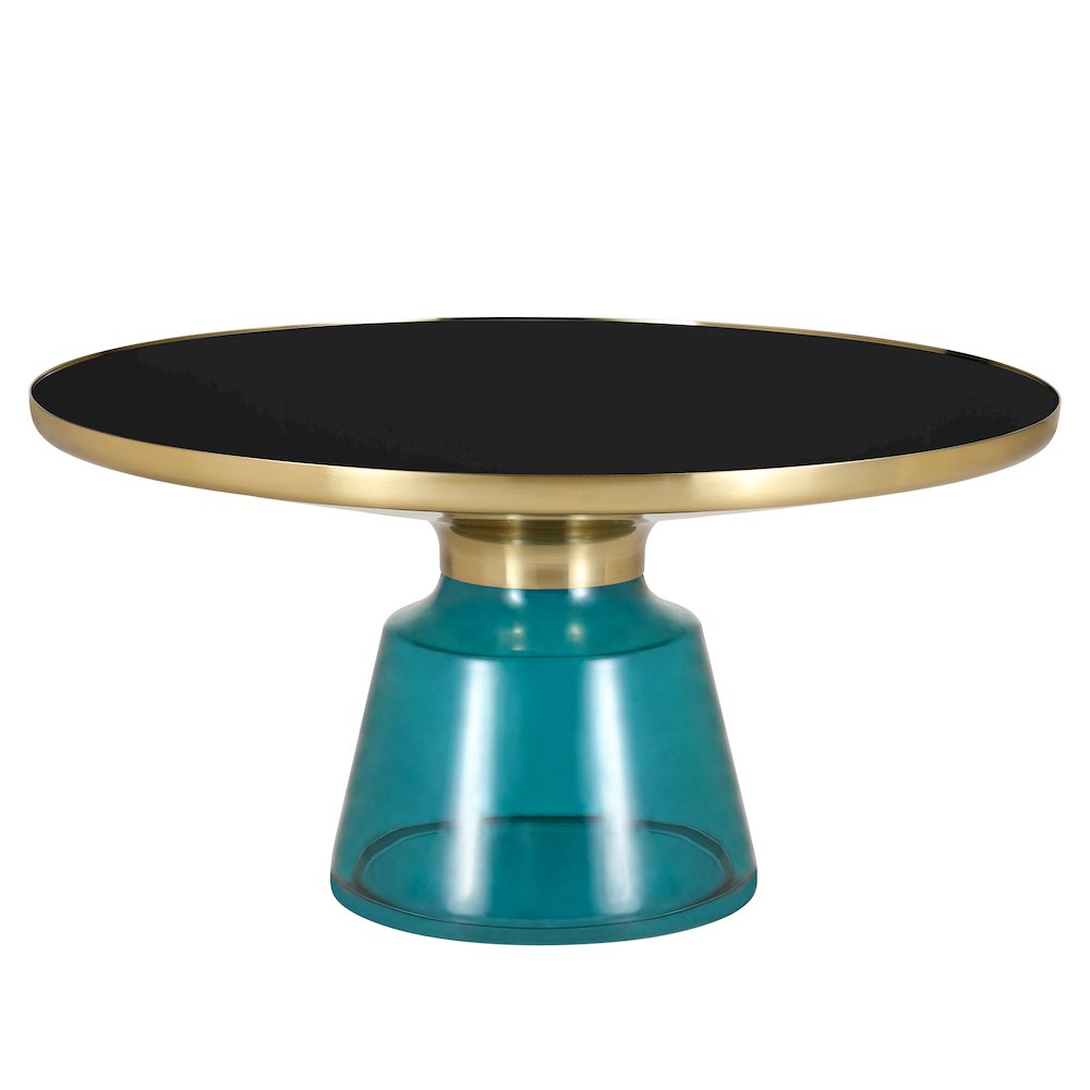 Tully Collection Glass Coffee Table Blue glass, Gold Rim with Black Glass top. Picture 4