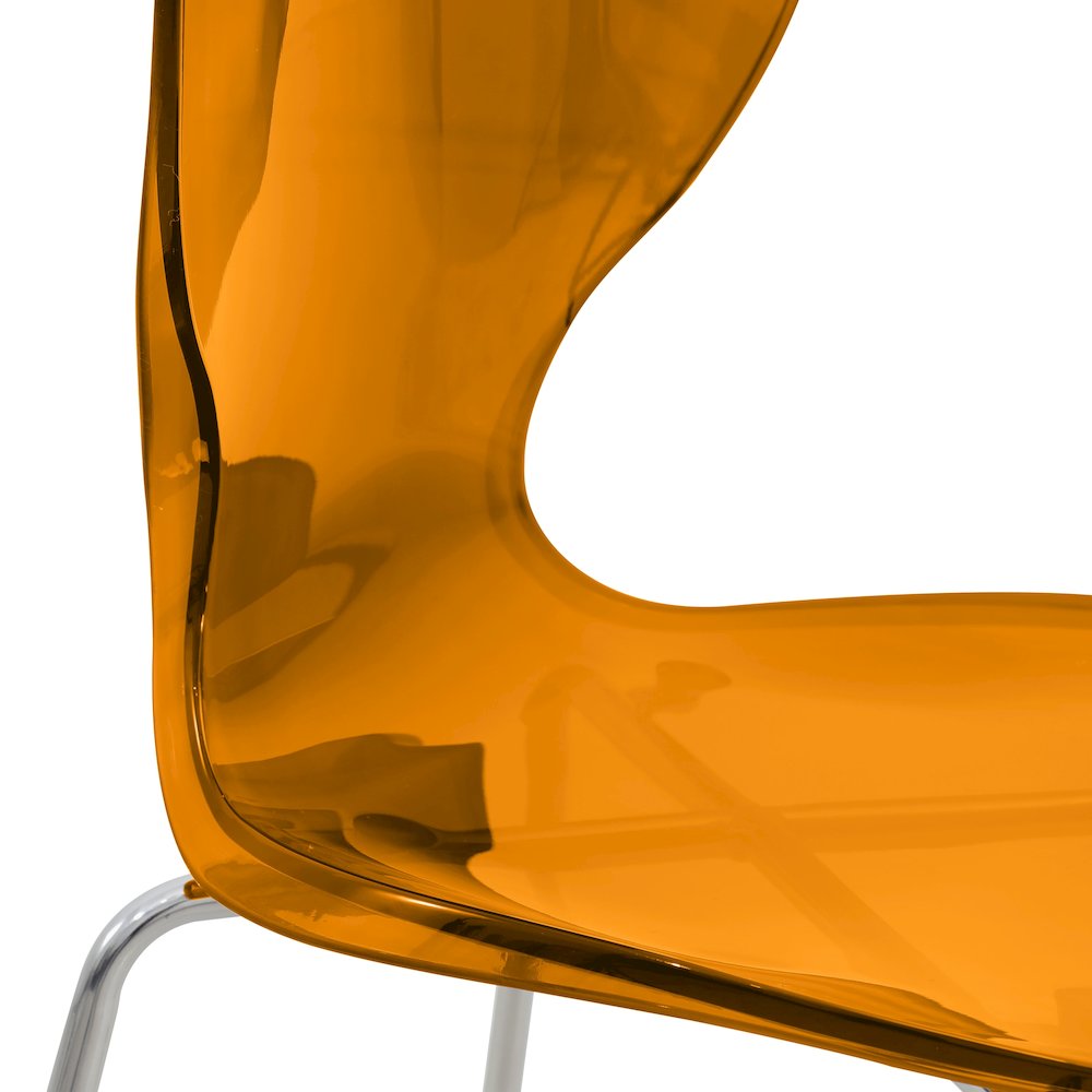 Oyster Acrylic Barstool with Steel Frame in Chrome Finish in Transparent Orange. Picture 12