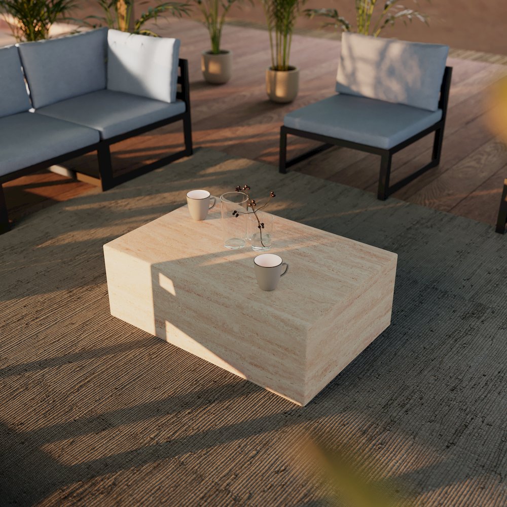 Maya Collection Outdoor/Indoor Coffee Table in Travertine. Picture 3