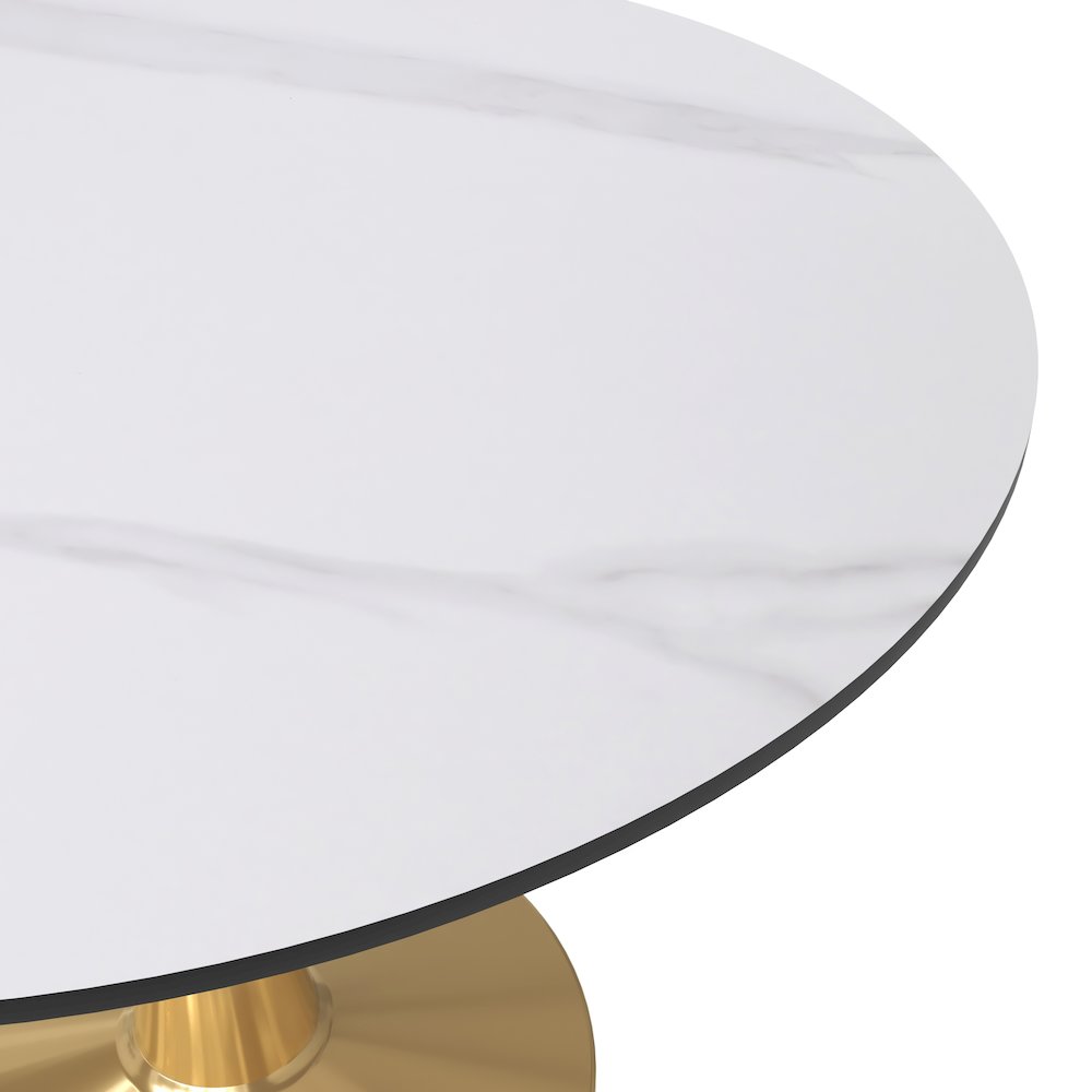 Bristol 40" round dining table Gold base with White Sintered stone Top. Picture 5