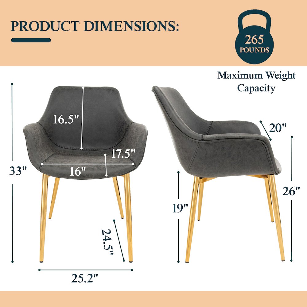 Markley Modern Leather Dining Arm Chair With Gold Metal Legs Set of 4. Picture 13
