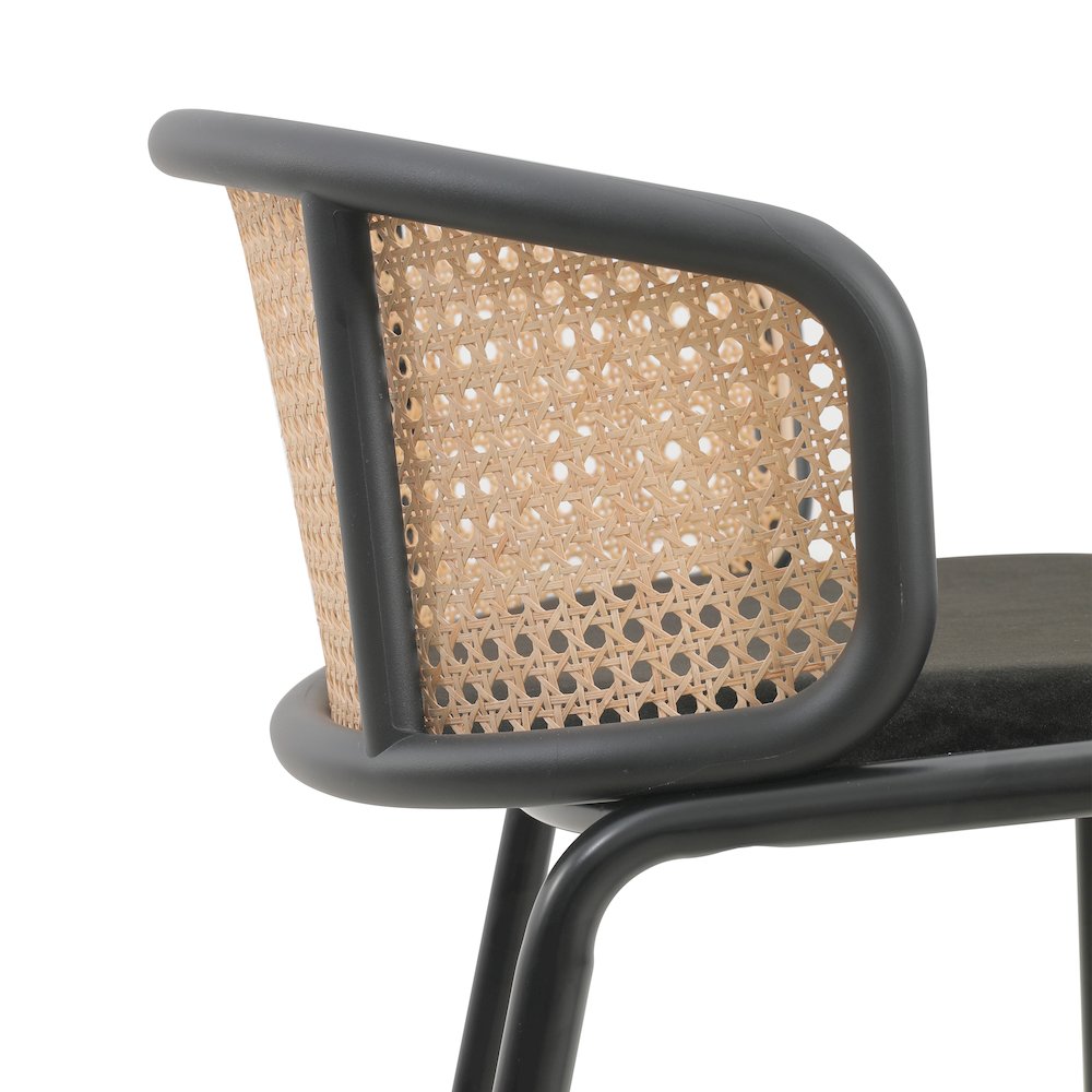 Ervilla Mid-Century Modern Wicker Bar Stool in Black. Picture 8