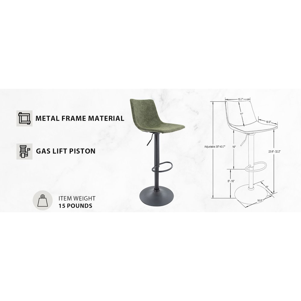 Tilbury Modern Adjustable Bar Stool in Olive Green. Picture 6