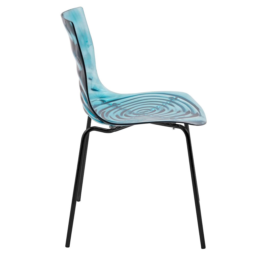 Astor Water Ripple Design Dining Chair in Black Base Trans Blue Seat Set of 2. Picture 10