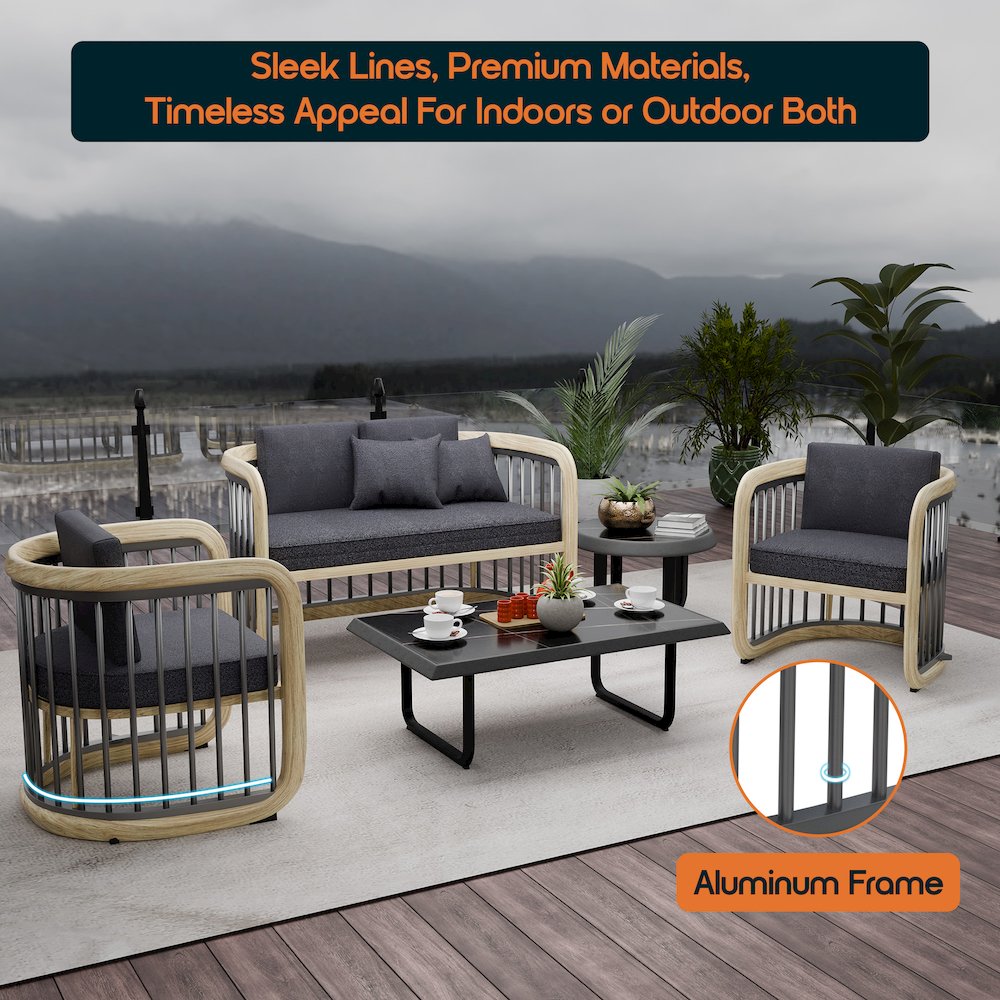 Klyra 5-Piece Aluminum Conversation Set with 2 accent chair in Grey. Picture 3