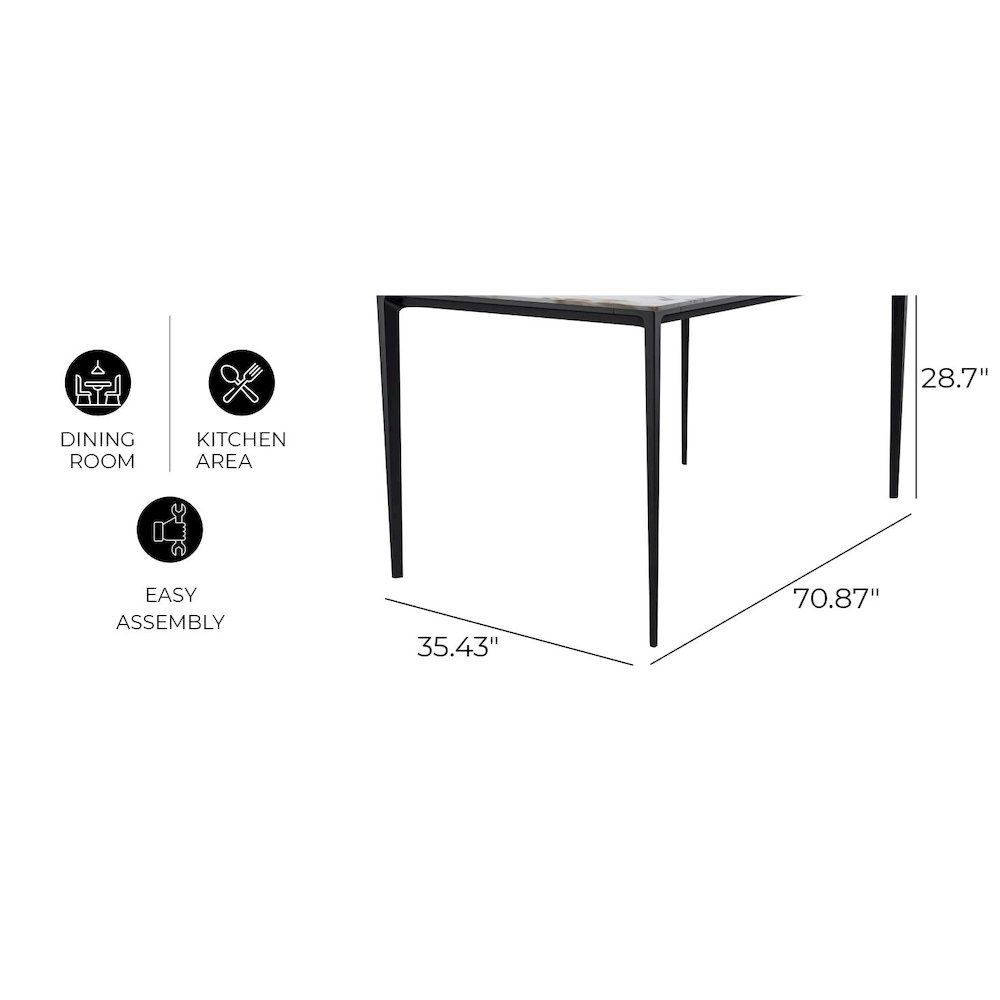 Avo Series Modern Dining Table Black Base, With 55 White Grey Sintered Stone Top. Picture 46