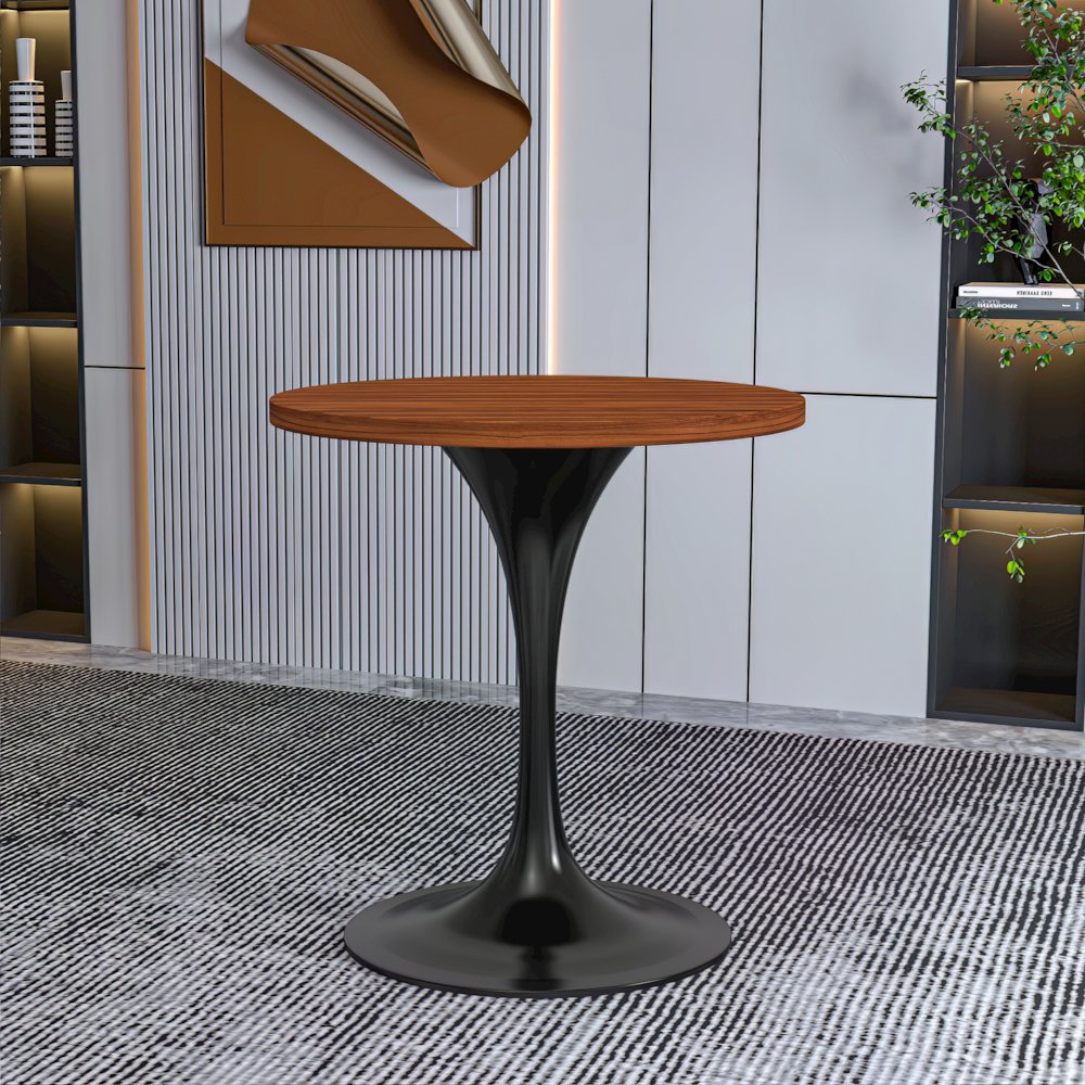 Verve Collection 27 Round Dining Table, Black Base with Cognac Brown MDF Top. Picture 9