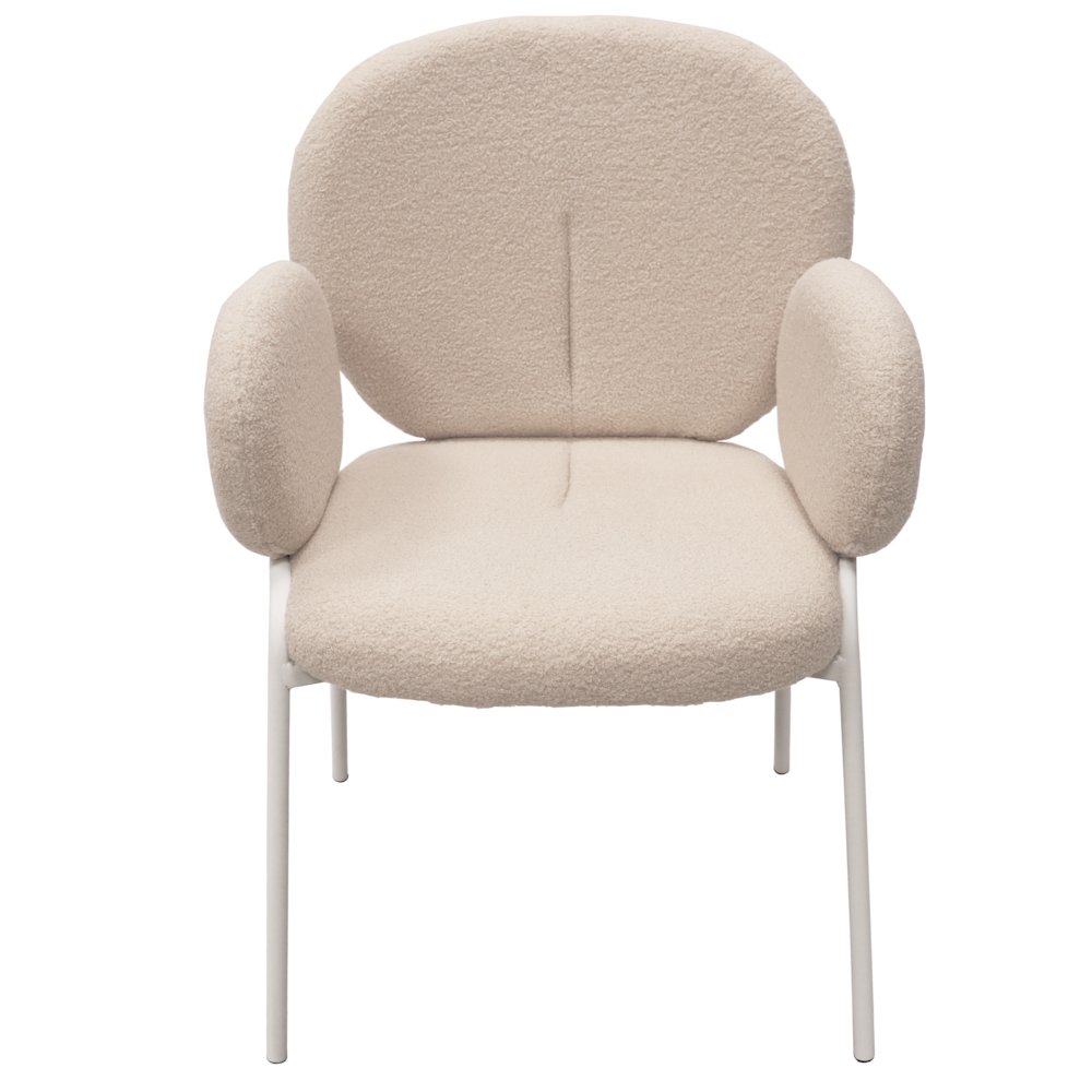 Celestial Series Boucle Dining Arm Chair, White Frame with White Fabric. Picture 5