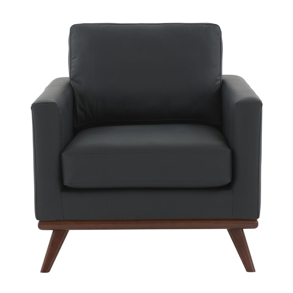 LeisureMod Chester Modern Leather Accent Arm Chair With Birch Wood Base, Black. Picture 3