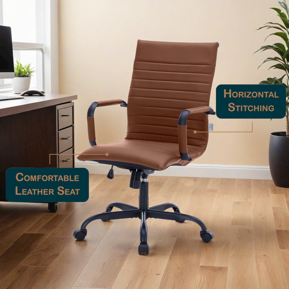 Harris Leather Home High-Back Office Chair in Light Brown With Black Frame. Picture 12