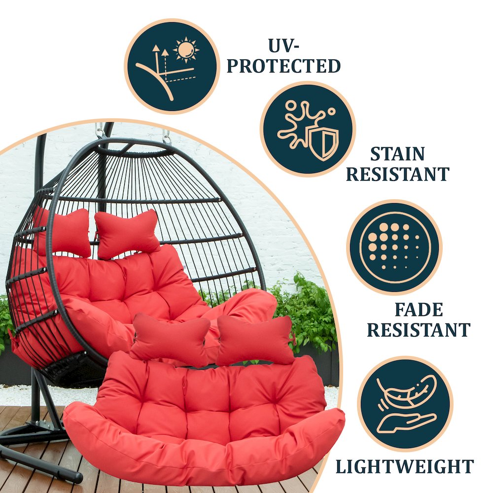 Wicker 2 Person Double Folding Hanging Egg Swing Cushion. Picture 4