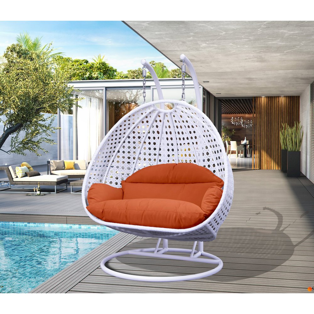 White Wicker Hanging 2 person Egg Swing Chair. Picture 1