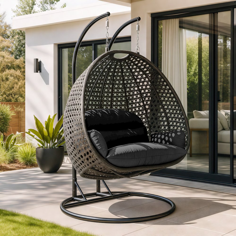Charcoal Wicker Hanging 2 person Egg Swing Chair. Picture 9