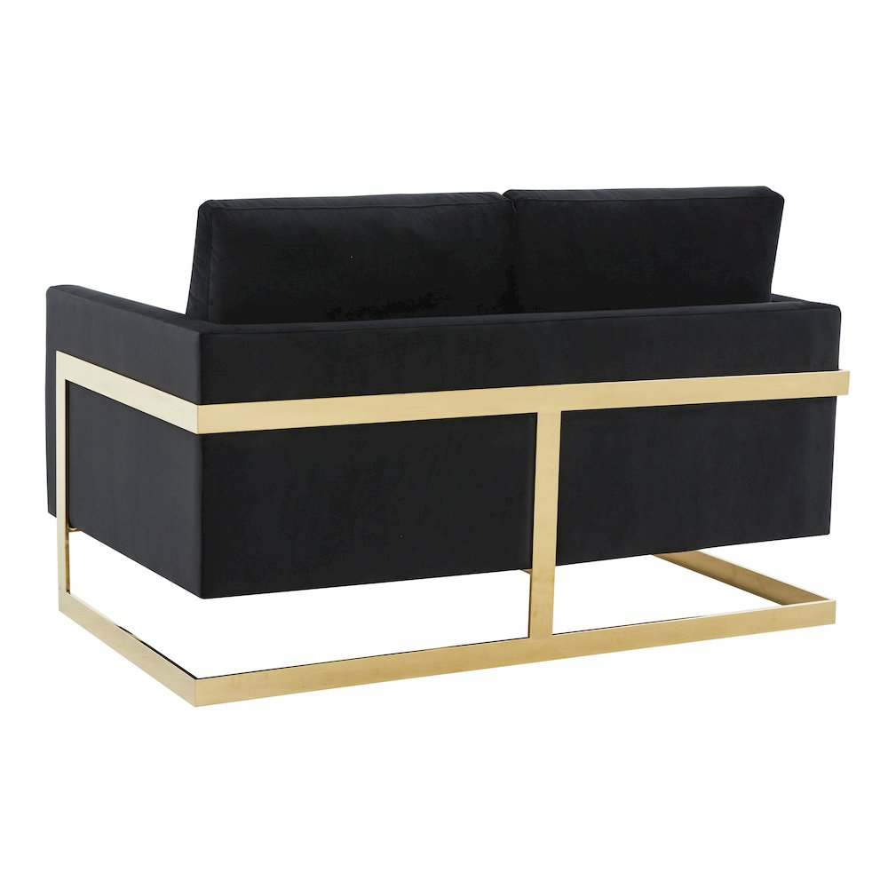Lincoln Modern Mid-Century Upholstered Velvet Loveseat with Gold Frame. Picture 8