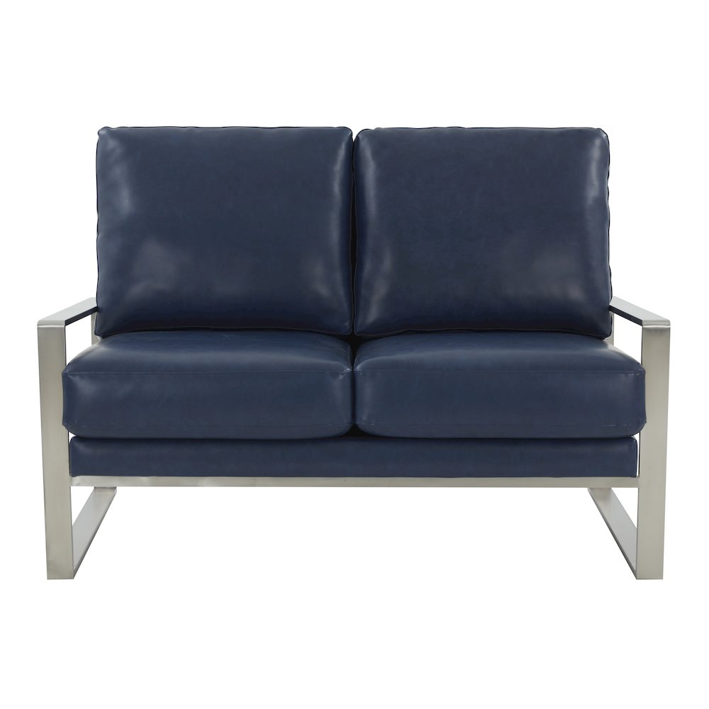 Jefferson Contemporary Modern Faux Leather Loveseat With Silver Frame. Picture 3