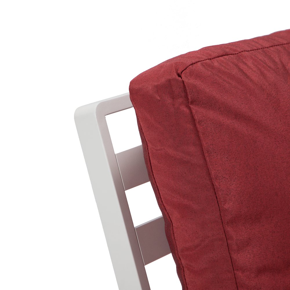 Walbrooke Outdoor Patio White Aluminum Armchairs With Cushions Set Of 2 in Red. Picture 5