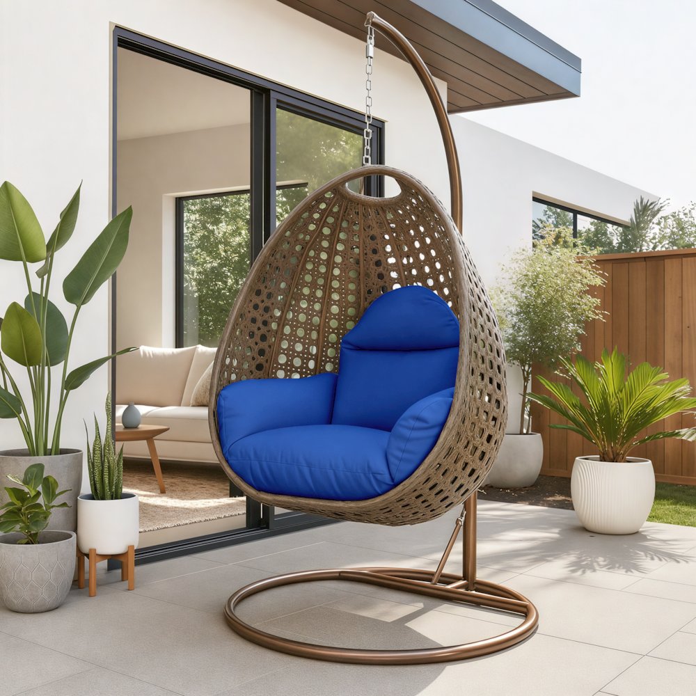 Beige Wicker Hanging Egg Swing Chair. Picture 11