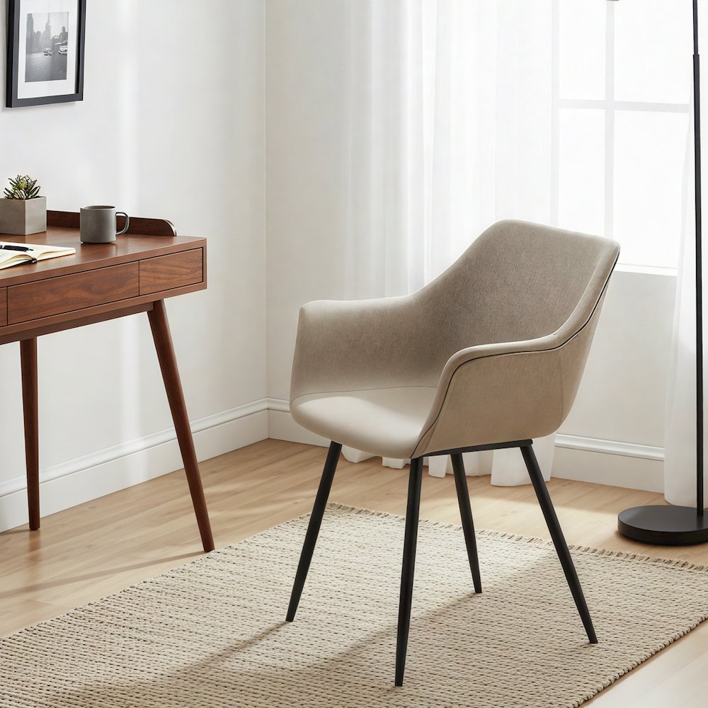 Markley Modern Leather Dining Arm Chair With Metal Legs. Picture 15