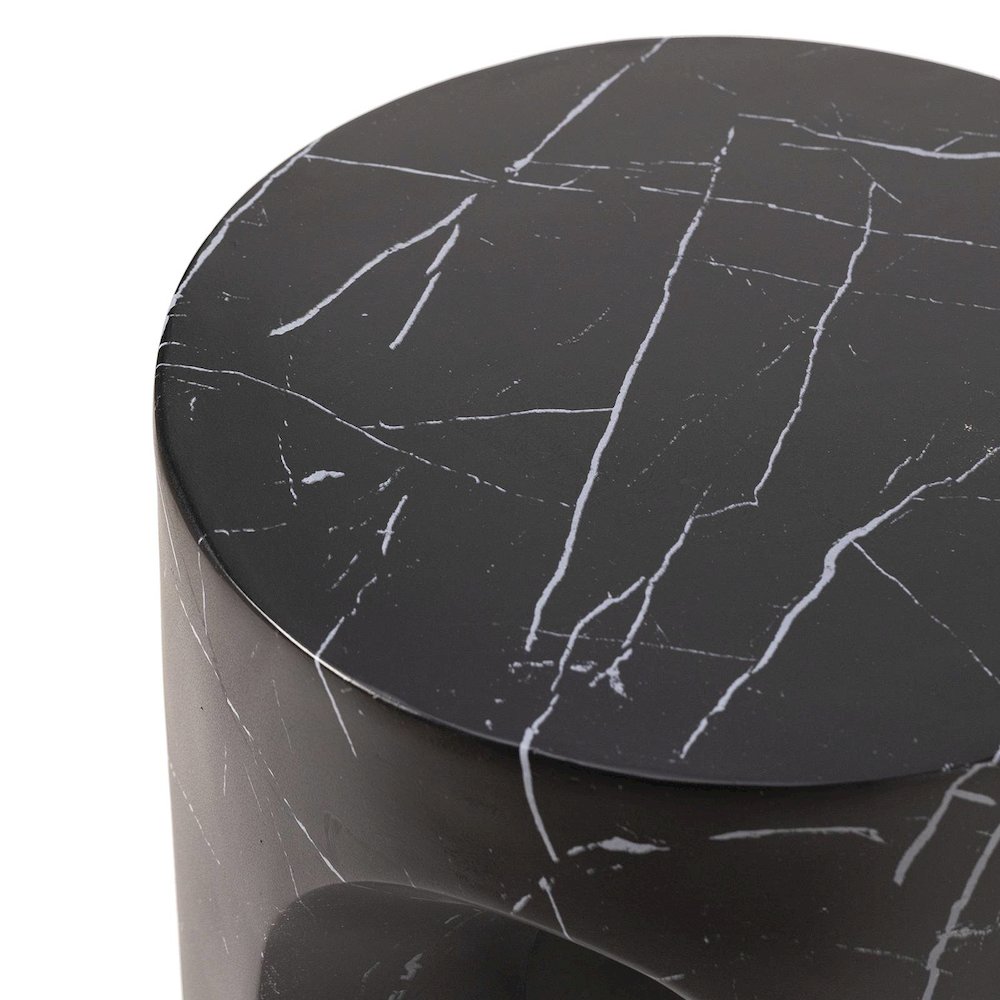 Crus Collection Fiberglass Outdoor Side Table Marbleized Black. Picture 13