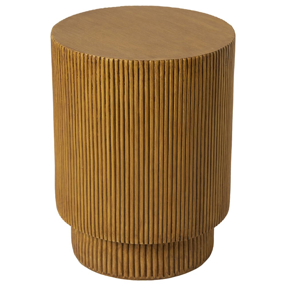 Eden Collection Fiberglass Outdoor Side Table in Wood Brown. Picture 2